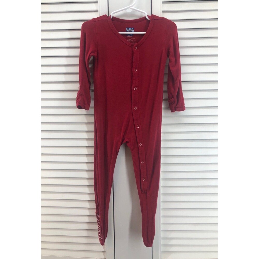 Kickee pants size 12-18 M red one piece footie snap